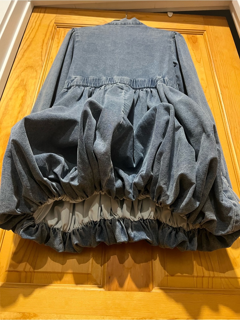 AKIRA Washed Blue Denim paper bag Bubble Mini Dress with Front Zip and - Picture 5 of 7